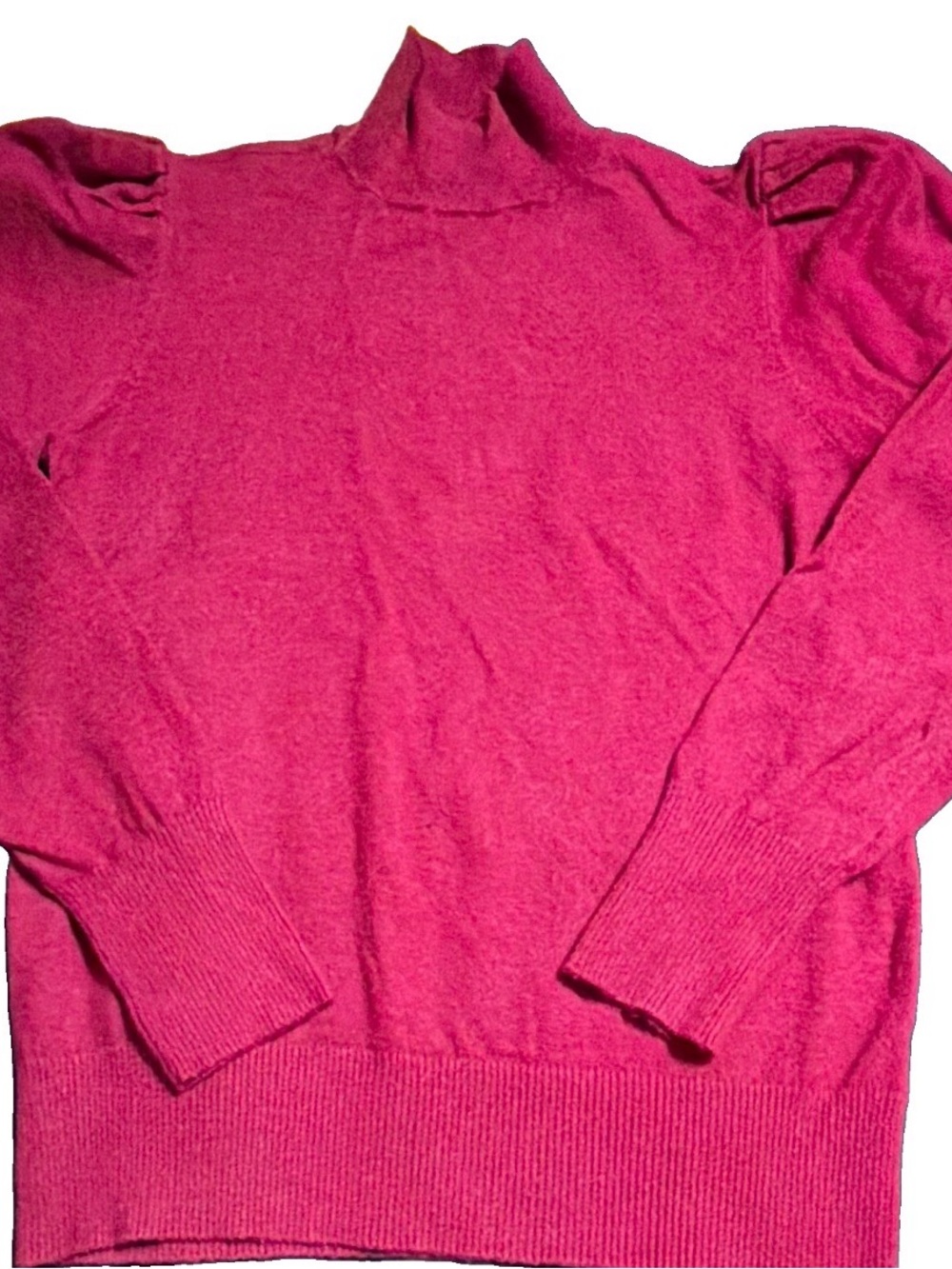 Women’s Burgundy Mock Turtleneck Sweater with Puffed Pleated Sleeves Size S